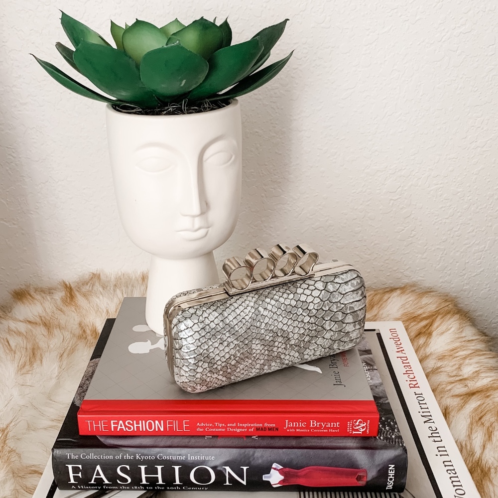 Silver Snake small hard clutch w/ metal hardware